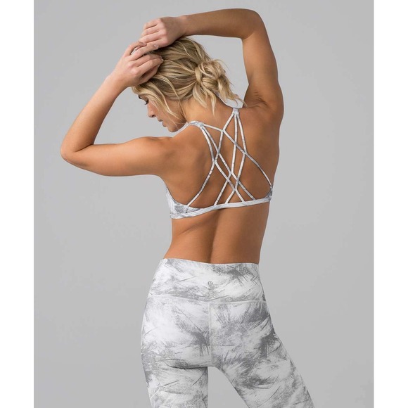 Lululemon Free To Be Bra Wild Womens 4 Grey White Abstract Strappy Excellent - Picture 2 of 7